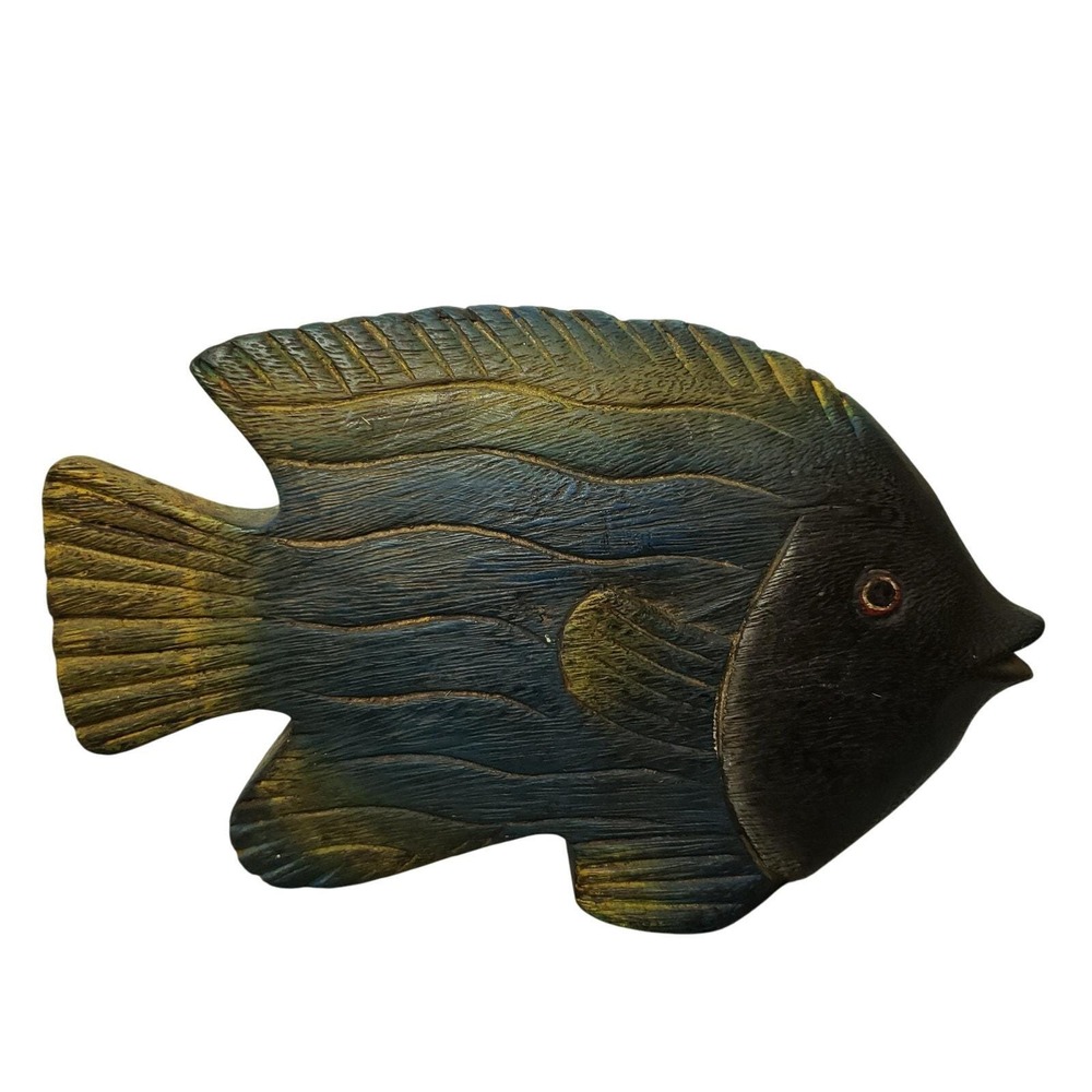 Vintage Hand Carved Wood Tropical Reef Fish Figurine Coastal Folk Art Decor